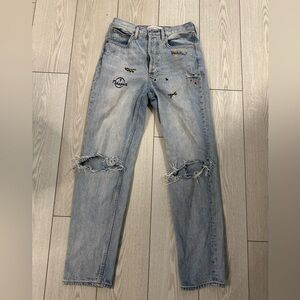 Denim Forum Light Blue Distressed Jeans with Hand Embroidery